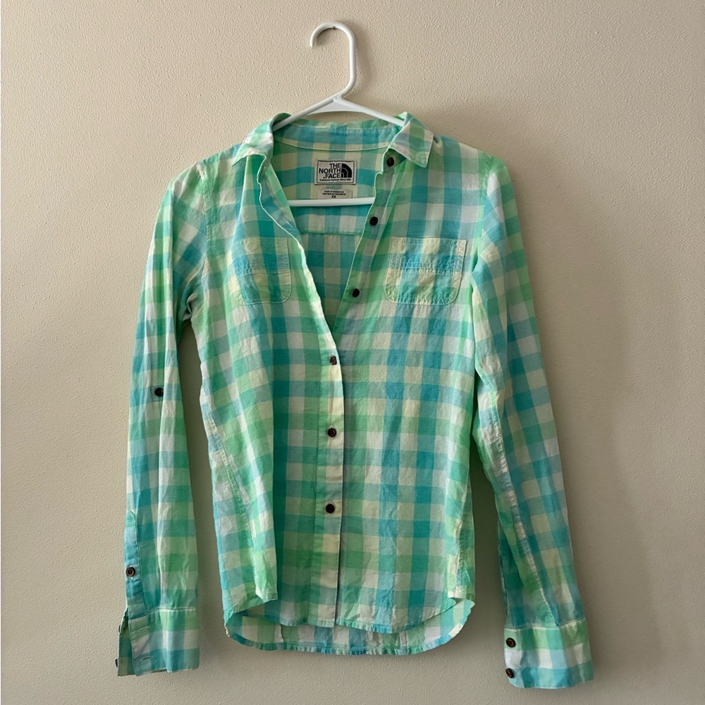 The North Face Mint and Light Blue Checkered Shirt